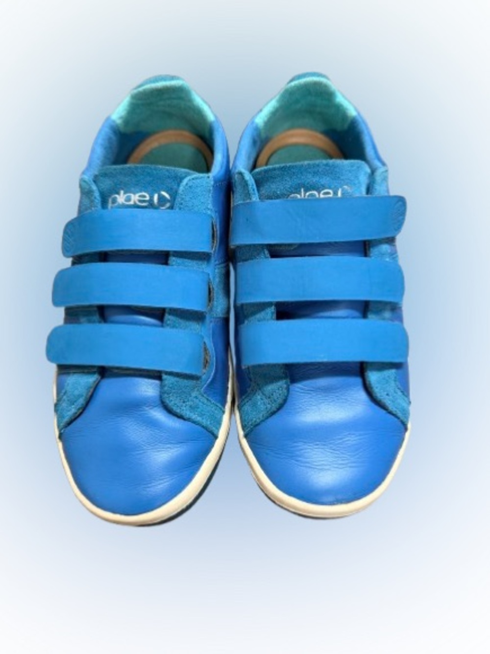 PLAE Larkin Women’s 7 Unisex Blue Leather Triple Velcro Strap Adaptive Sneakers